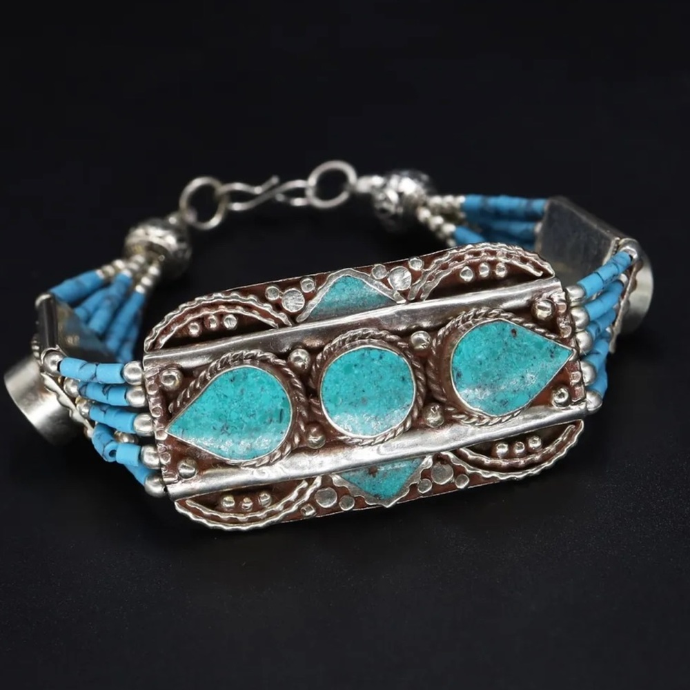 Tibetan silver gemstone ethnic bracelets - Picture 2 of 16